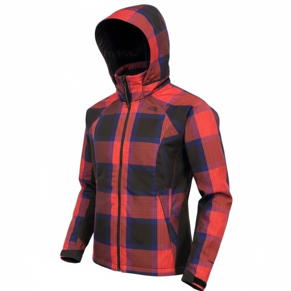 The North Face Red Black Blue Plaid Hooded Women’s Jacket Size S/P Sporty&Comfy